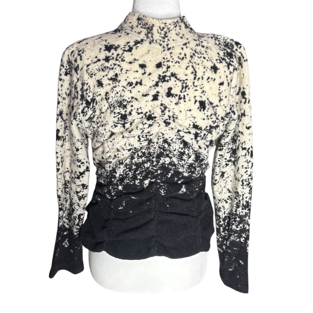 Zoe D 100% Wool Black and Off White Printed Zip-Up Sweater Size Petite Small - Picture 4 of 13